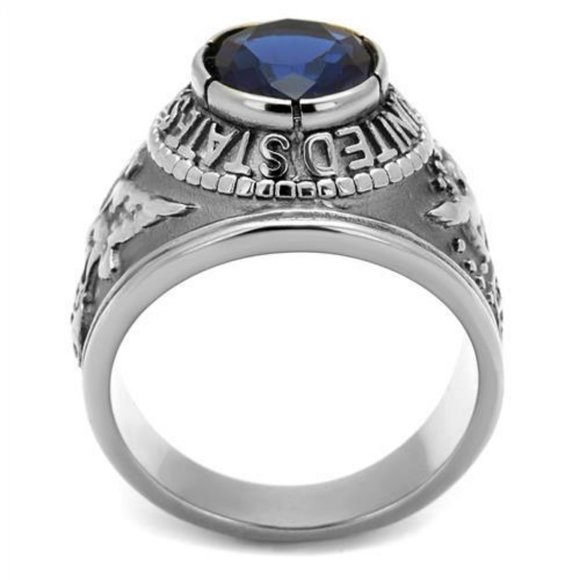 United States U.S. Air Force Ring - USAF Military Rings Silver Blue Stone - Picture 7 of 8